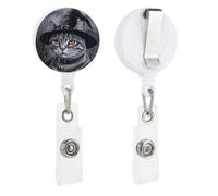 Porte-badge rétractable argenté avec motif chat tigré et chapeau de sorcière avec clip pour carte d'identité pour médecin, infirmière, étudiant, employé de bureau