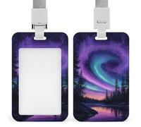 Porte-badge rétractable avec clip coloré violet ciel aurore boréale pour le travail, le bureau, les médecins, les infirmières