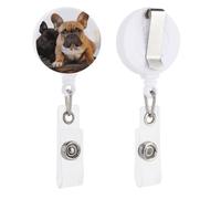 Porte-badge rétractable avec clip d'identification et porte-clés - Motif bouledogue français - Pour employés de bureau, médecins, infirmières