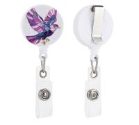 Porte-badge rétractable avec clip et clip pour médecin, infirmière, étudiant, employé de bureau - Motif oiseau volant violet lavande