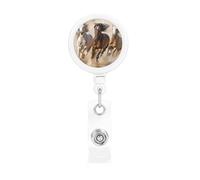 Porte-badge rétractable avec clip et porte-clés - Avec trois chevaux qui courent - Porte-badge amusant et mignon - Porte-badge robuste pour employés de bureau, médecins, infirmières