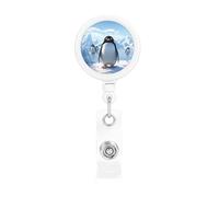 Porte-badge rétractable avec clip et porte-clés en forme de pingouin Antarctique Ice - Porte-badge amusant et mignon - Porte-badge robuste pour employés de bureau, médecins, infirmières