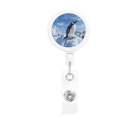 Porte-badge rétractable avec clip et porte-clés - Motif pingouin - Montagne enneigée - Porte-badge - Très résistant - Pour employés de bureau, médecins, infirmières