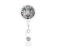 Porte-badge rétractable avec clip et porte-clés - Tigre avec yeux bleu sarcelle - Porte-badge amusant et mignon - Porte-badge robuste pour employés de bureau, médecins, infirmières