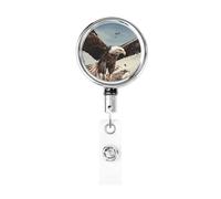 Porte-badge rétractable avec clip - Motif aigle volant - Pour employés de bureau, médecins, infirmiers, enseignants