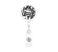Porte-badge rétractable avec clip pivotant à 360° Motif chaton rayé Noir/blanc