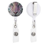 Porte-badge rétractable avec clip pour badge d'identification pour médecin, infirmière, étudiant, employé de bureau - Motif tête de tigre - Rose/vert/bleu