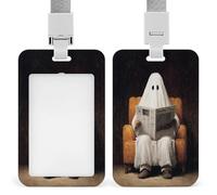Porte-badge rétractable avec clip pour carte d'identité avec motif fantôme lisant le journal dans un fauteuil, pour le travail, le bureau, les médecins, les infirmières
