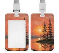 Porte-badge rétractable avec clip pour carte d'identité Motif coucher de soleil et grands arbres Pour le travail, le bureau, les médecins, les infirmières