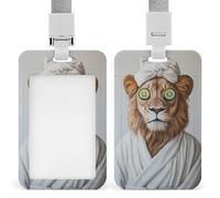 Porte-badge rétractable avec clip pour carte d'identité Motif lion in a spa en tranches de concombre sur les yeux pour le travail, le bureau, les médecins, les infirmières
