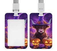 Porte-badge rétractable avec clip pour carte d'identité Motif vache Highland Halloween Pour le travail, le bureau, les médecins, les infirmières