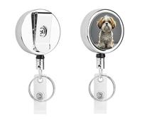Porte-badge rétractable avec cordon | Enrouleur de badge imprimé chiens Shih Tzu avec clip d'identification pour le travail, sans nœuds, infirmière, médecin, enseignant, assistant médical, personnel