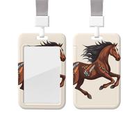Porte-badge rétractable avec cordon étanche en plastique pour infirmière, médecin, enseignant - Motif cheval marron