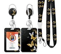 Porte-badge rétractable avec cordon pour carte d'identité, cordon tour de cou amovible avec enrouleur de badge et porte-badge vertical pour infirmières, enseignants, personnel de bureau (papillon)