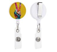 Porte-badge rétractable avec inscription « Peace Sign » - Motif main graffiti sur fond jaune - Pour médecin, infirmière, étudiant, employé de bureau