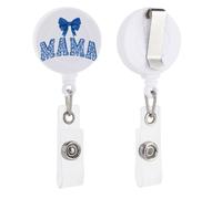 Porte-badge rétractable avec inscription « Word Mama » avec nœud bleu - Pour médecin, infirmière, étudiant, employé de bureau