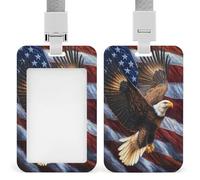 Porte-badge rétractable avec motif aigle à tête blanche avec ailes déployées avec drapeau américain pour le travail, le bureau, les médecins, les infirmières