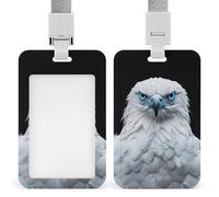 Porte-badge rétractable avec motif aigle blanc aux yeux bleus - Porte-carte de protection pour le travail, le bureau, les médecins, les infirmières