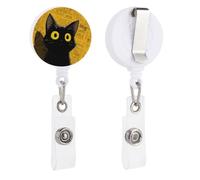 Porte-badge rétractable avec motif chat noir contre un journal pour médecin, infirmière, étudiant, employé de bureau