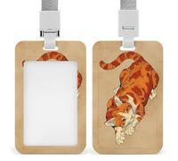 Porte-badge rétractable avec motif chat orange ludique avec imprimé japonais, porte-cartes, porte-nom pour travail, bureau, médecin, infirmière