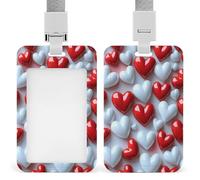 Porte-badge rétractable avec motif cœurs rouges et blancs pour la Saint-Valentin, le travail, le bureau, les médecins, les infirmières