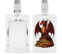 Porte-badge rétractable avec motif dragon rouge et orange sur pile de trésor doré pour le travail, le bureau, les médecins, les infirmières