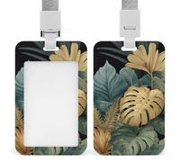 Porte-badge rétractable avec motif feuilles tropicales dorées et vertes pour le travail, le bureau, les médecins, les infirmières