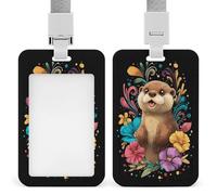 Porte-badge rétractable avec motif loutre heureuse avec fleurs colorées pour le travail, le bureau, les médecins, les infirmières
