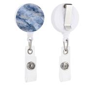 Porte-badge rétractable avec motif marbre bleu avec texture de pierre veinée blanche et grise pour médecin, infirmière, étudiant, employés de bureau