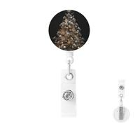 Porte-badge rétractable avec mousqueton - Enrouleur de badge robuste - Enrouleurs de badge en forme de sapin de Noël - Porte-nom - Porte-nom - Avec anneau porte-clés - Pour porte-clé - Argenté