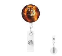 Porte-badge rétractable avec mousqueton - Enrouleur de badge robuste - Enrouleurs de badge - Tigre dans la flamme - Pour porte-nom - Avec anneau porte-clés