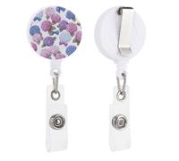 Porte-badge rétractable avec nœuds - Motif hortensia rose et bleu - Pour médecin, infirmière, étudiant, employés de bureau