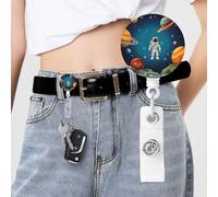 Porte-badge rétractable avec porte-clé, motif astronaute, fusée spatiale, pour le travail, le bureau, le médecin, les employés