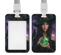 Porte-badge rétractable avec une belle sorcière avec boule de cristal - Porte-carte de protection pour le travail, le bureau, les médecins, les infirmières