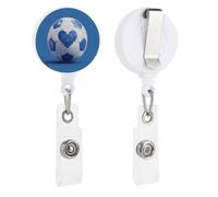 Porte-badge rétractable bleu et blanc avec un cœur en forme de ballon de football pour médecin, infirmière, étudiant, employé de bureau