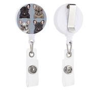 Porte-badge rétractable Bouledogue français avec clip et mousqueton robuste, idéal pour porte-clés, employé de bureau, infirmier(ère)