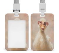 Porte-badge rétractable en forme de canard blanc portant des lunettes de soleil en forme de cœur, porte-cartes, porte-nom, porte-nom pour travail, bureau, médecin, infirmière