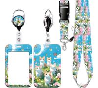 Porte-badge rétractable en forme de chat avec porte-cartes, pour le travail, l'école, le travail, l'école, un porte-clés robuste avec clip détachable, tour de cou pour clés, badge d'identification