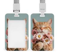 Porte-badge rétractable en forme de chat tenant des fleurs pour le travail, le bureau, les médecins, les infirmières