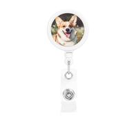 Porte-badge rétractable en forme de chien Happy Corgi avec pince crocodile - Porte-badge léger et rétractable - Porte-badge amusant pour infirmières, enseignants, employés de bureau