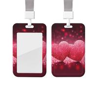 Porte-badge rétractable en forme de cœur rouge et rose pailleté avec lanière - Porte-badge étanche en plastique pour infirmière, médecin, enseignant