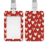 Porte-badge rétractable en forme de cœurs rouges et blancs à l'aquarelle - Porte-carte de protection pour le travail, le bureau, les médecins, les infirmières