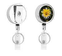 Porte-badge rétractable en forme de fleur jaune et grise - Enrouleur de badge d'infirmière en métal robuste avec corde en nylon de 68,1 cm - Étiquettes amusantes pour enseignants, infirmières