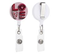 Porte-badge rétractable en forme de lettres d'amour - Rouge et rose - Texture tricotée à la main - Pour médecin, infirmière, étudiant, employé de bureau