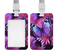 Porte-badge rétractable en forme de papillon et de fleur violet, porte-badge vertical avec cordon détachable, pour infirmière, médecin, enseignant