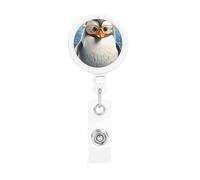 Porte-badge rétractable en forme de pingouin avec lunettes avec clip et porte-clés - Porte-badge amusant et mignon - Porte-badge robuste pour employés de bureau, médecins, infirmières