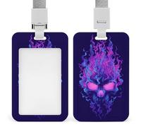 Porte-badge rétractable en forme de tête de mort avec flammes noires et violettes pour le travail, le bureau, les médecins, les infirmières