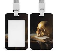Porte-badge rétractable en forme de tête de mort sur un livre ouvert pour le travail, le bureau, les médecins, les infirmières