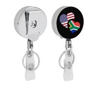 Porte-badge rétractable en métal avec drapeau américain de l'Afrique du Sud, jolis clips pour badge d'identification avec clip de ceinture, porte-clés et sangles en PVC transparent