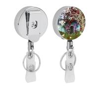 Porte-badge rétractable en métal avec motif arbre magique mystique et lune, mignon, avec clip de ceinture, porte-clés, sangles en PVC transparent
